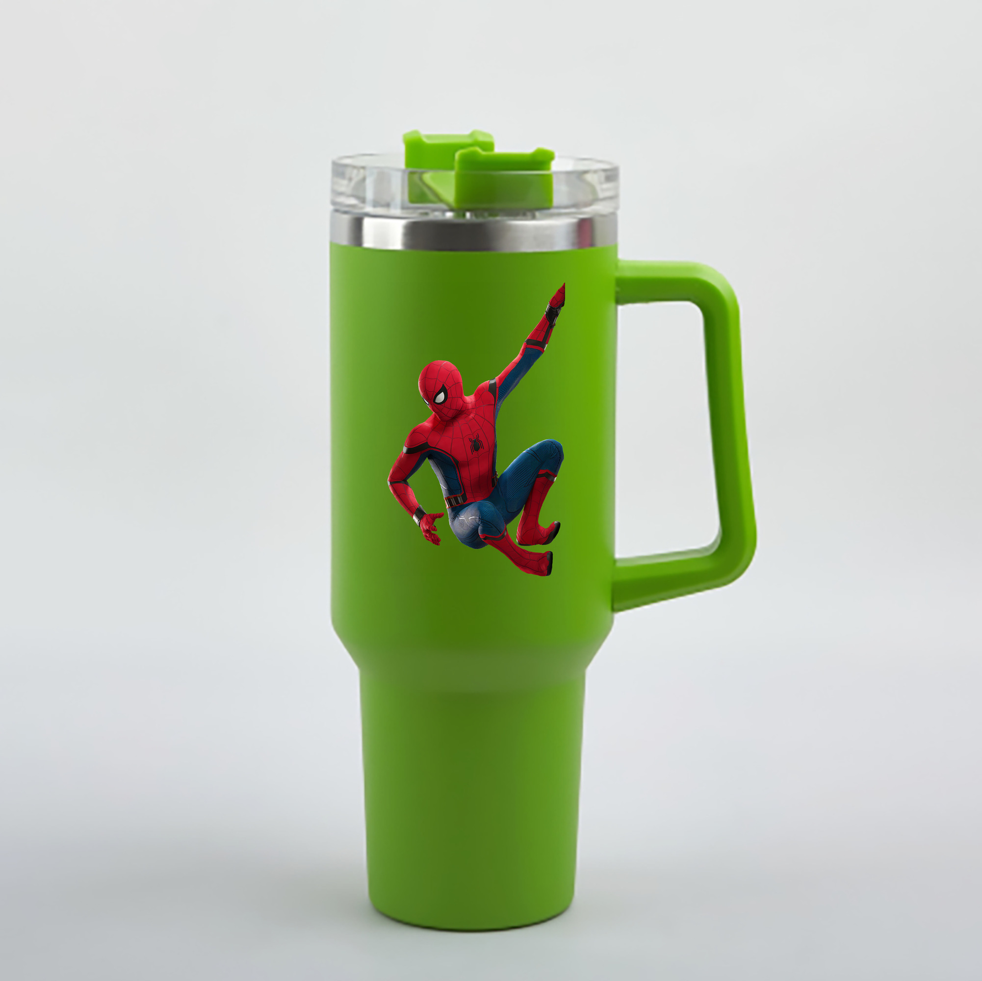（画像用） Spider Man スパイダーマン 1200mL車用タンブラー - クリスタルステッカー（プラスチックストロー付き）
